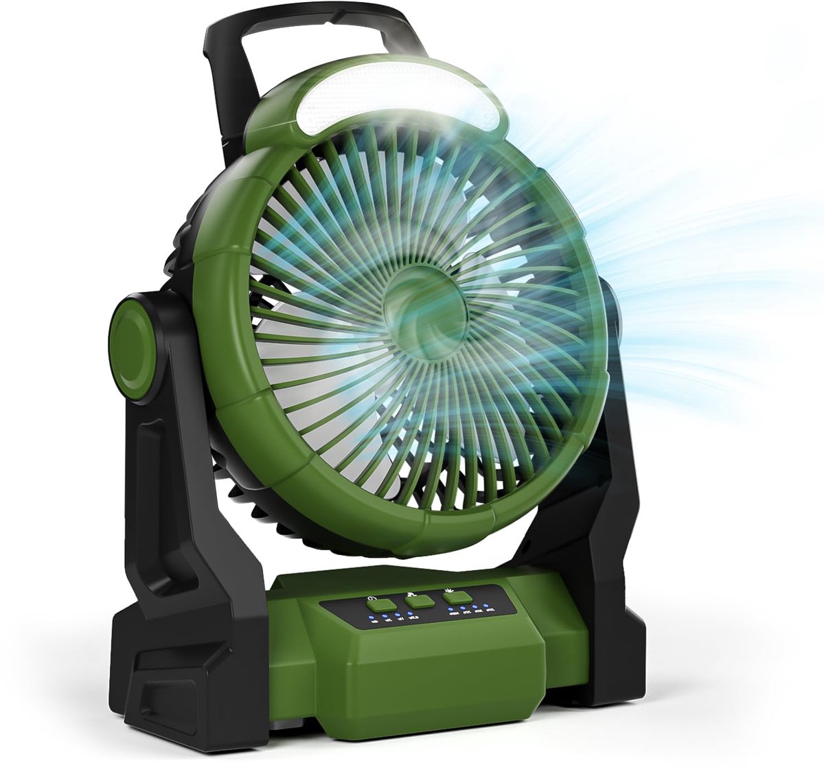 SnelShoppen - Campingventilator met Accu 15000 mAh - Oplaadbare USB Tafelventilator met Campinglicht en Haak - 270° Draaiende Clipventilator voor Outd