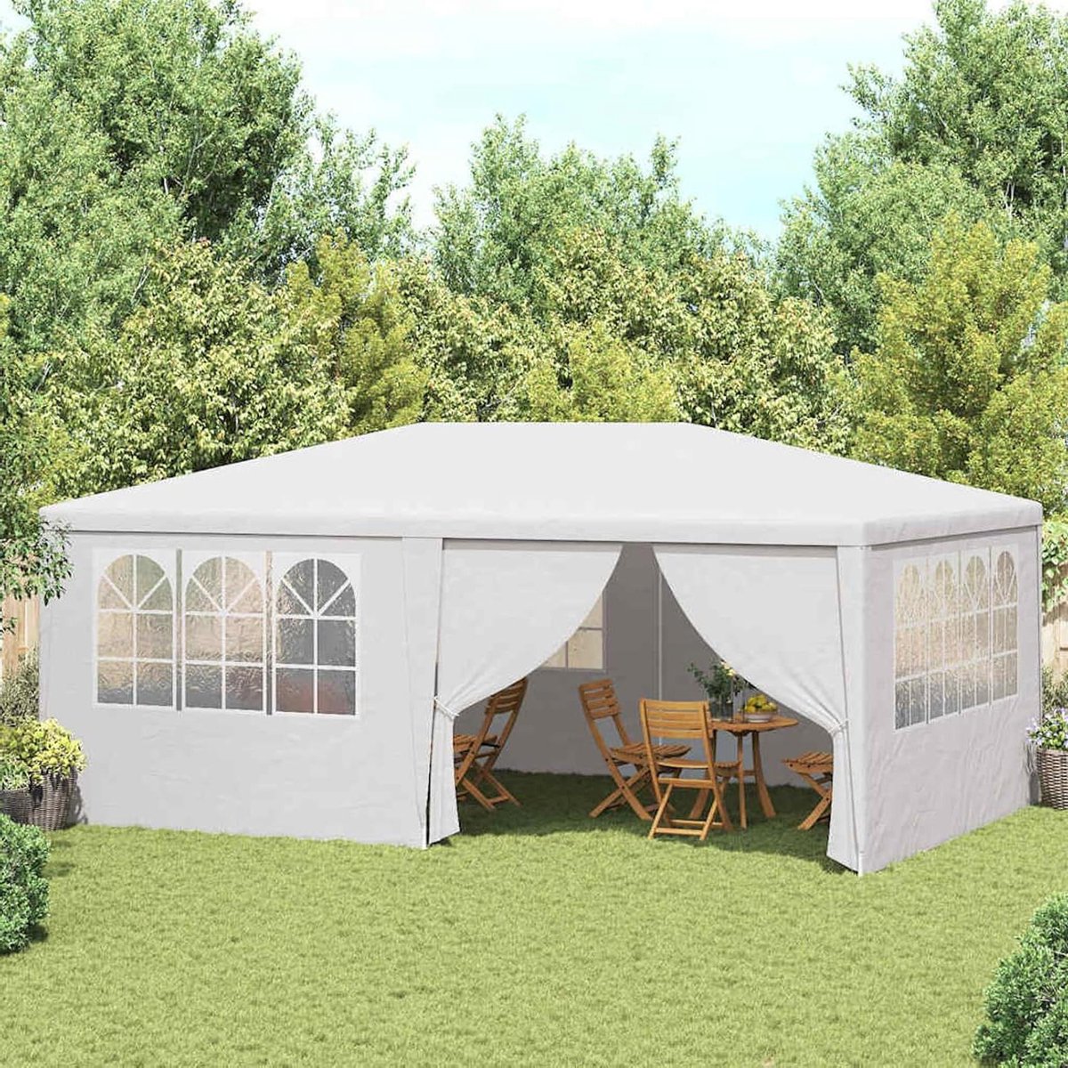 Partytent met Zijwanden - Feesttent Tuinpaviljoen - Buitenfeesten Organiseren - UV- en Waterbestendig - 4 x 6 meter - Wit