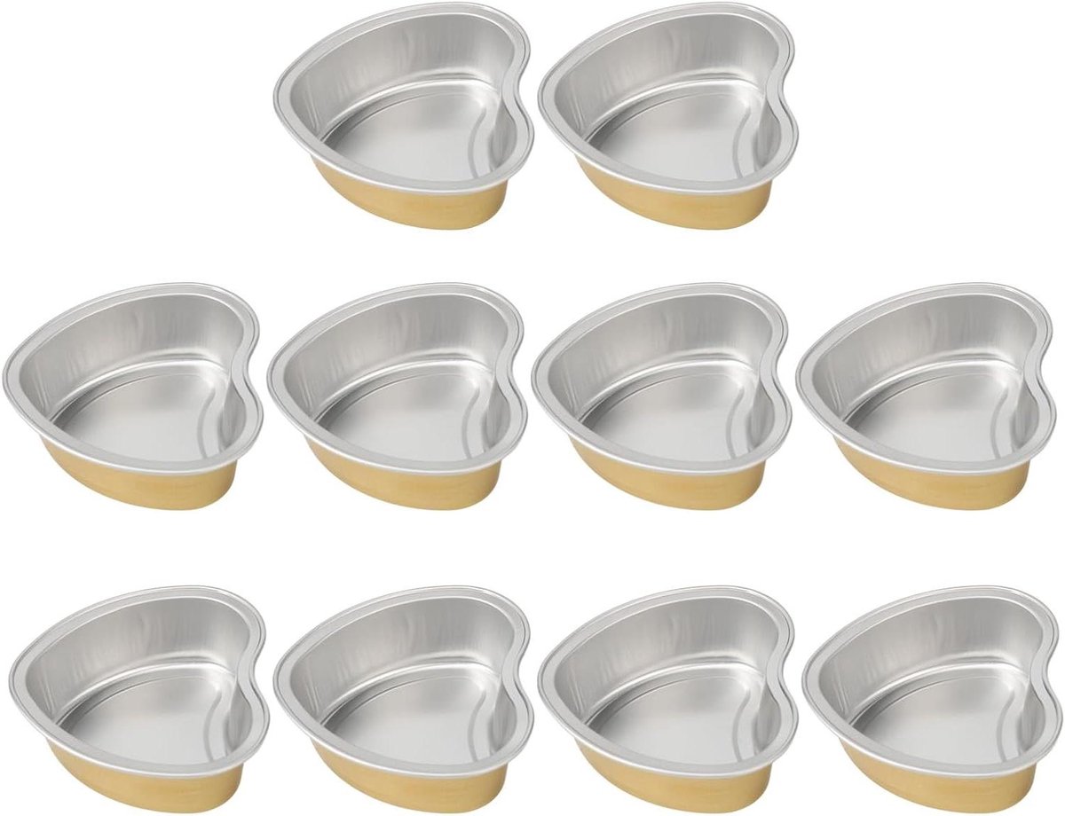 Wax Smeltkom - Aluminium Bakjes - Ontharen Thuis - Hartvormig Ontwerp - 10 stuks - Goudkleurig
