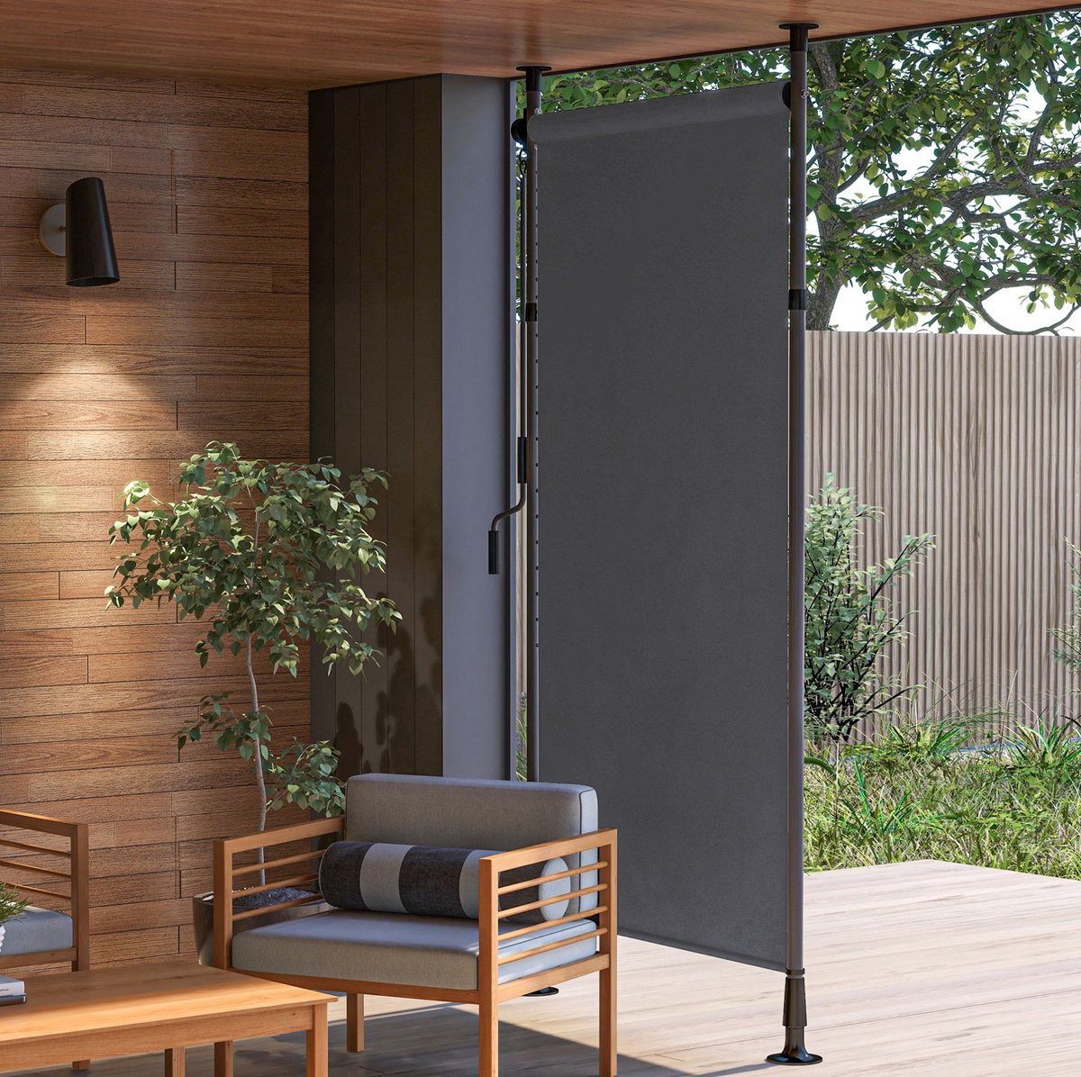 HAUSS SPOLE Zonnescherm – Verticale Balkonrol Voor Privacy En Schaduw – 150 x 220-310 cm – Aluminium En Polyester – Donkergrijs