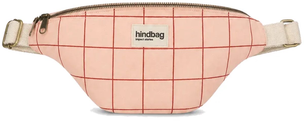 Hindbag heuptas Olivia roze geblokt - biologisch katoen