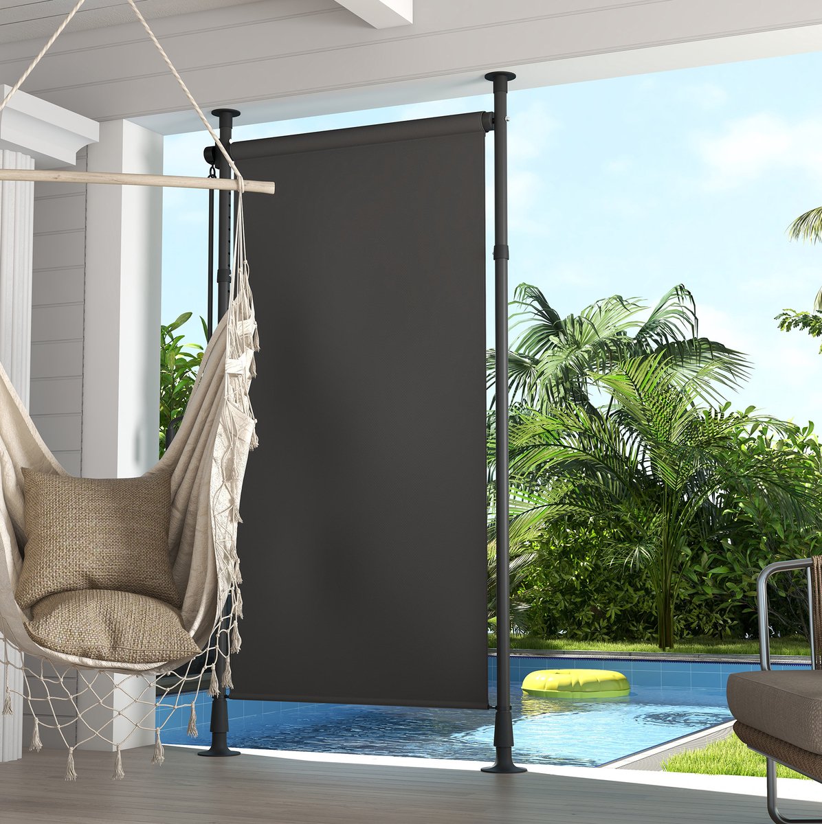 HAUSS SPOLE Zonnescherm – 120 x 220-310 cm – Hoogte Verstelbaar Zonder Boren – Aluminium En Polyester – Donkergrijs – Voor Balkon En Terras