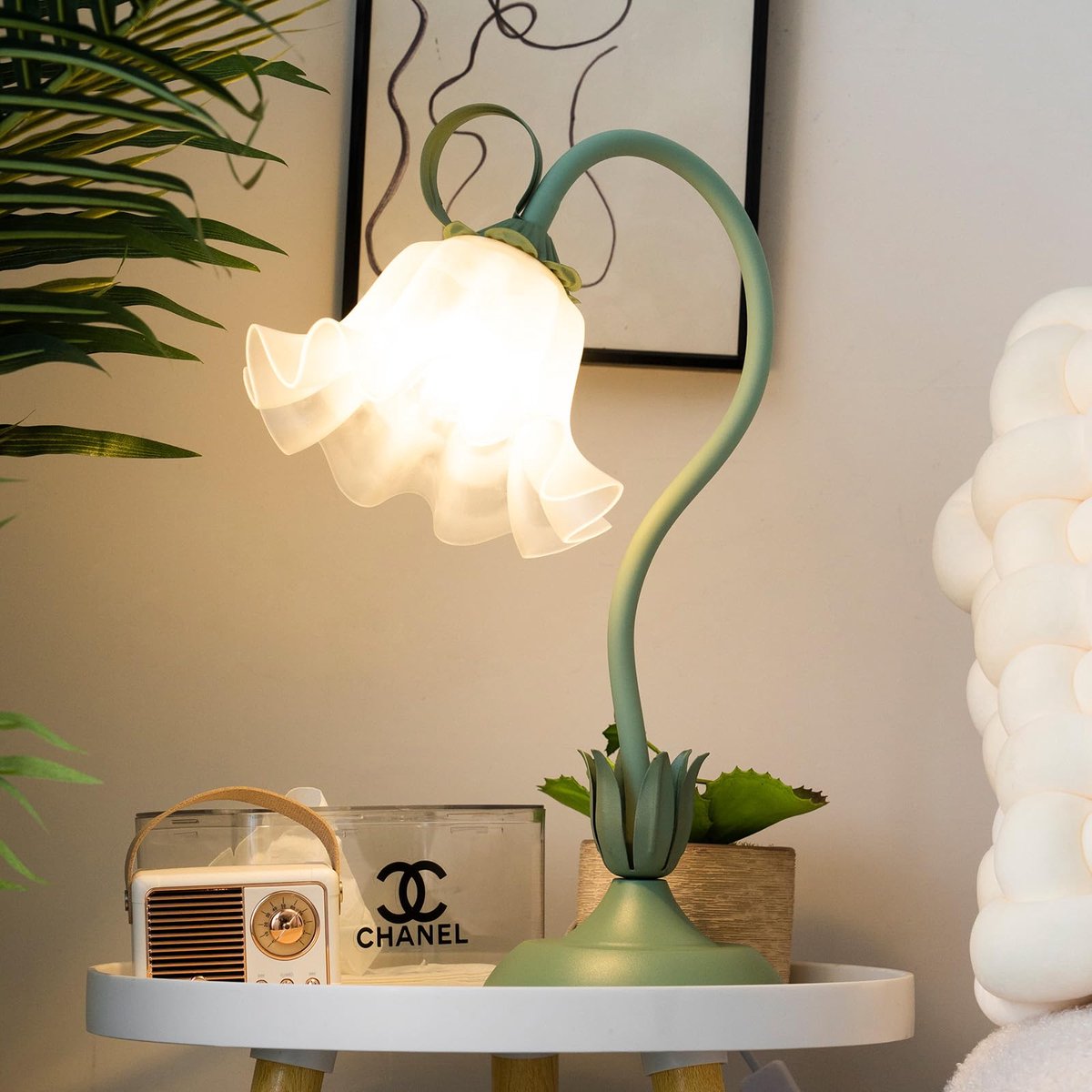 SnelShoppen - Dimbare bureaulamp met bloemen, zwanenhals, vintage tafellamp voor meisjes, acrylkap, doe-het-zelf booglamp voor slaapkamer, woonkamer e