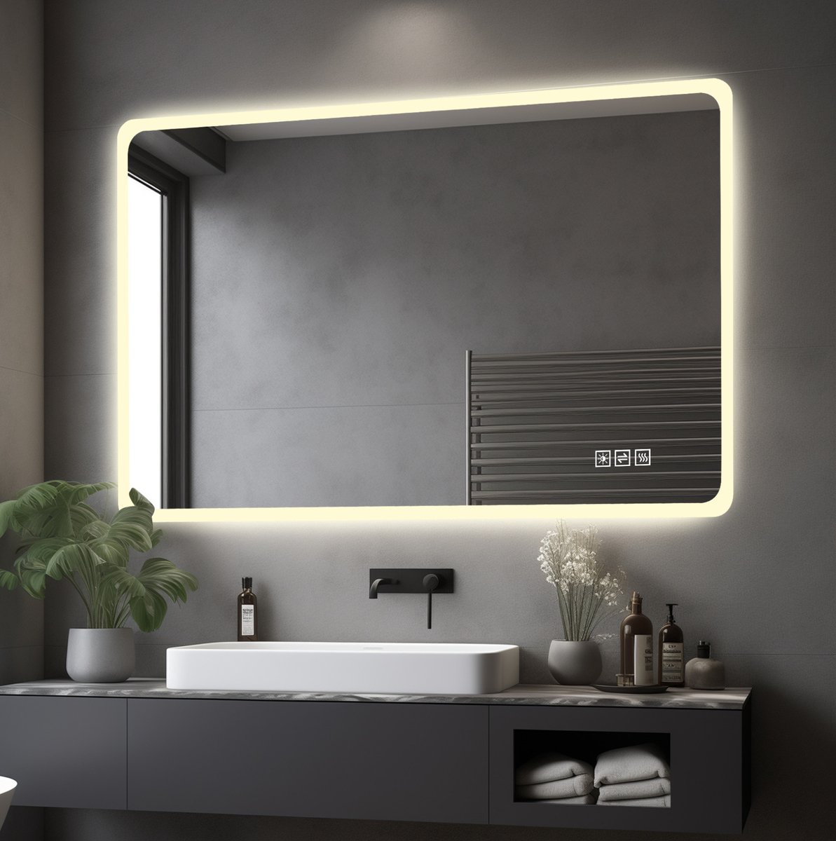 HAUSS SPOLE Spiegel – Led Frontverlichting En Anti Condens – 60 x 100 cm – Gehard Glas En Metaal – Zilver – Badkamer Wandspiegel