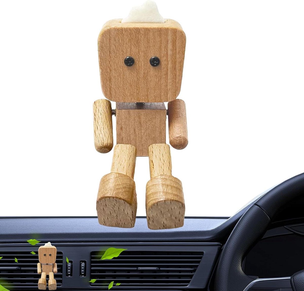 Houten Robot Luchtverfrisser - Ventilatie Geurclip Auto - Auto Interieur Opfrissen - Robot Kunst Design - 6 x 3.7 cm