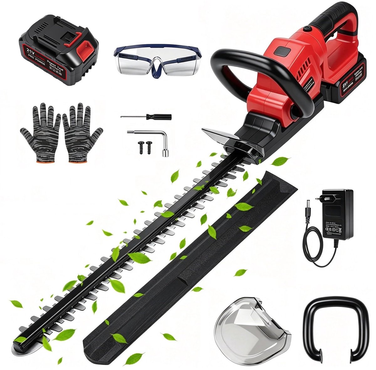 SnelShoppen - Accu Heggenschaar 1500mAh 21V 850W, Elektrische Heggenschaar met 50cm Meslengte en 18mm Tandafstand voor Tuin, Tuinhout & Hagen Trimmen