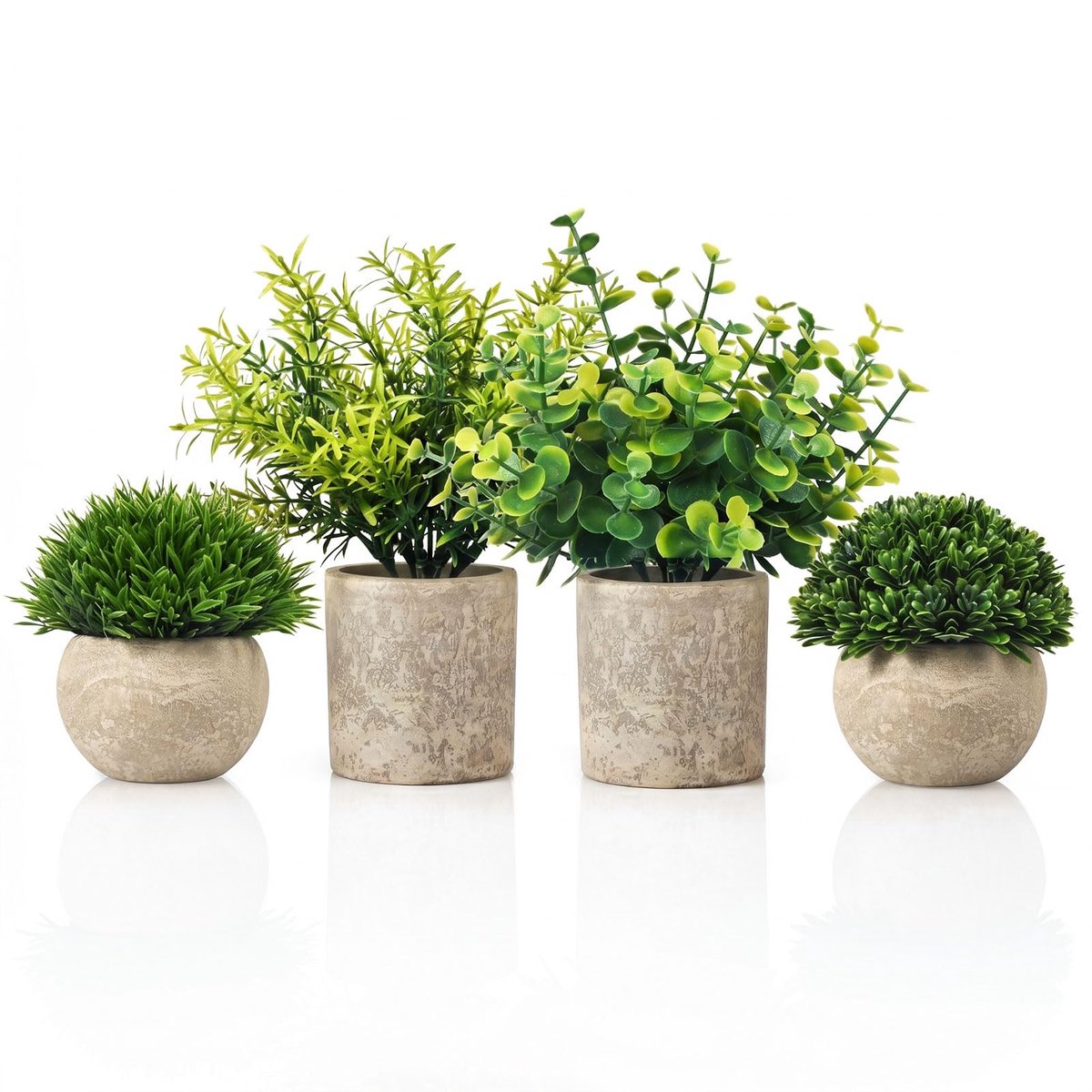 SnelShoppen - 4 stuks kunstplanten decoratie met grijze pot - kleine eucalyptus nepplanten voor woonkamer, badkamer, balkon, slaapkamer, tafeldecorati