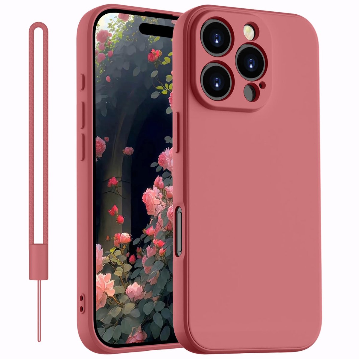 Dailygoods - Siliconen telefoonhoes voor iPhone 16 Pro - Camellia-rood