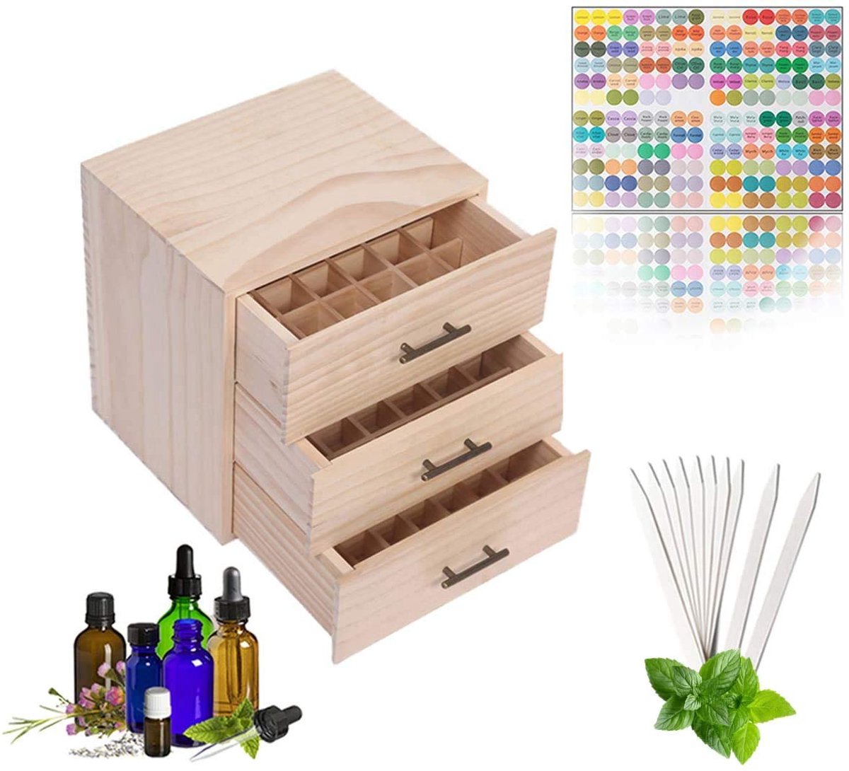 Dailygoods - 90 Slots Essentiële Olie Opslag Organizer - Houten Display Kast