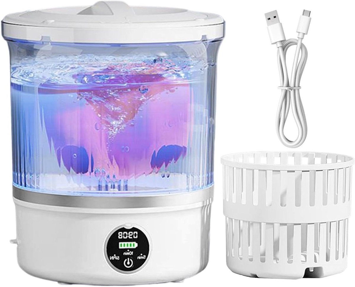 Draagbare Wasmachine Mini Wasmachine Droger Kleding Wassen Geluidsarme Werking 20 x 20 x 20 cm Wit