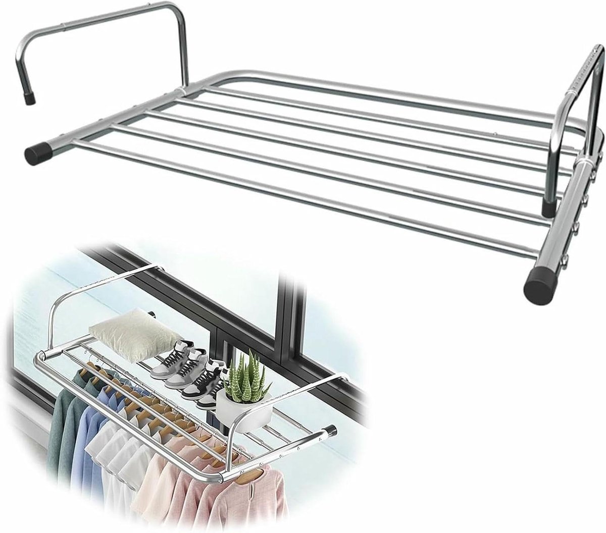 Opvouwbare Kledingdroger Draagbaar Droogrek Was Drogen Verstelbare Armen 50x38x18cm Zilver