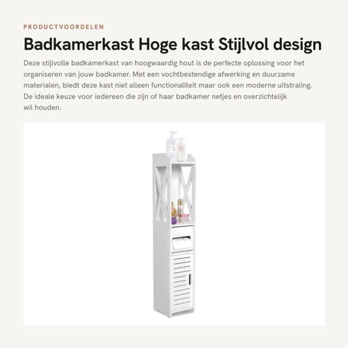 Badkamerkast hoogwaardig hout - badkamerkast - toiletkast - opbergkast met deuren - shampoo-opbergorganizer - 80 x 15,5 x 15 cm - vochtbestendig