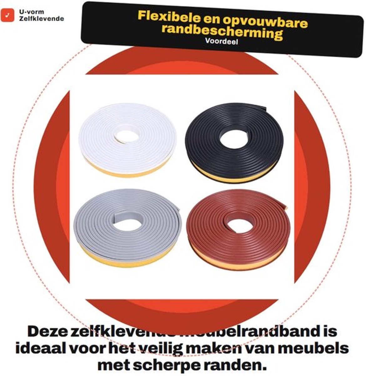 Meubelrandband 5 meter - U-vorm - Flexibel - TPE - Stootrand - Randbescherming Rubber - Voor scherpe randen