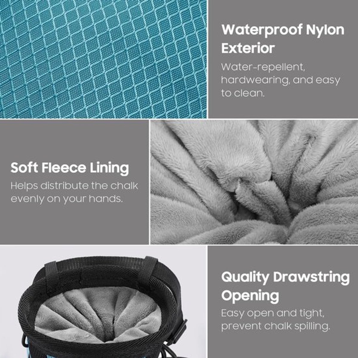 Krijttas met verstelbare riem - Magnesia Tas - Trekkoord - Nylon - Waterafstotend - Geschikt voor klimmen/gymnastiek - Krijtzak