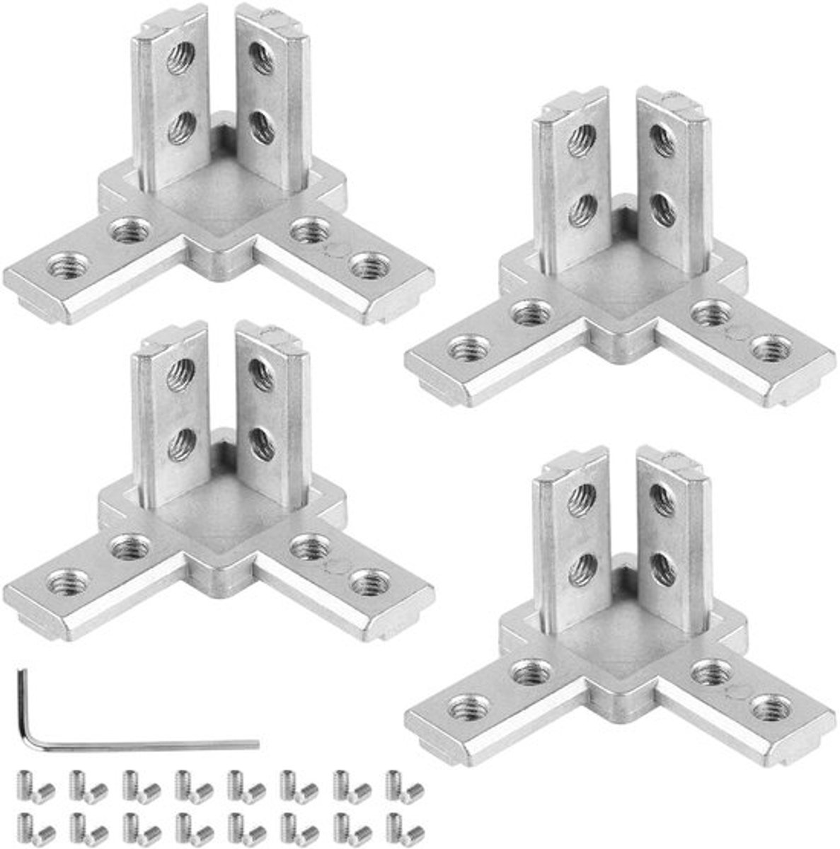 Hoekverbinder Aluminium - 4 Stuks - 3-Weg Verbinding - Bevestigingsmateriaal - Schroeven - Zilver - Schokbestendig - Profielverbinder