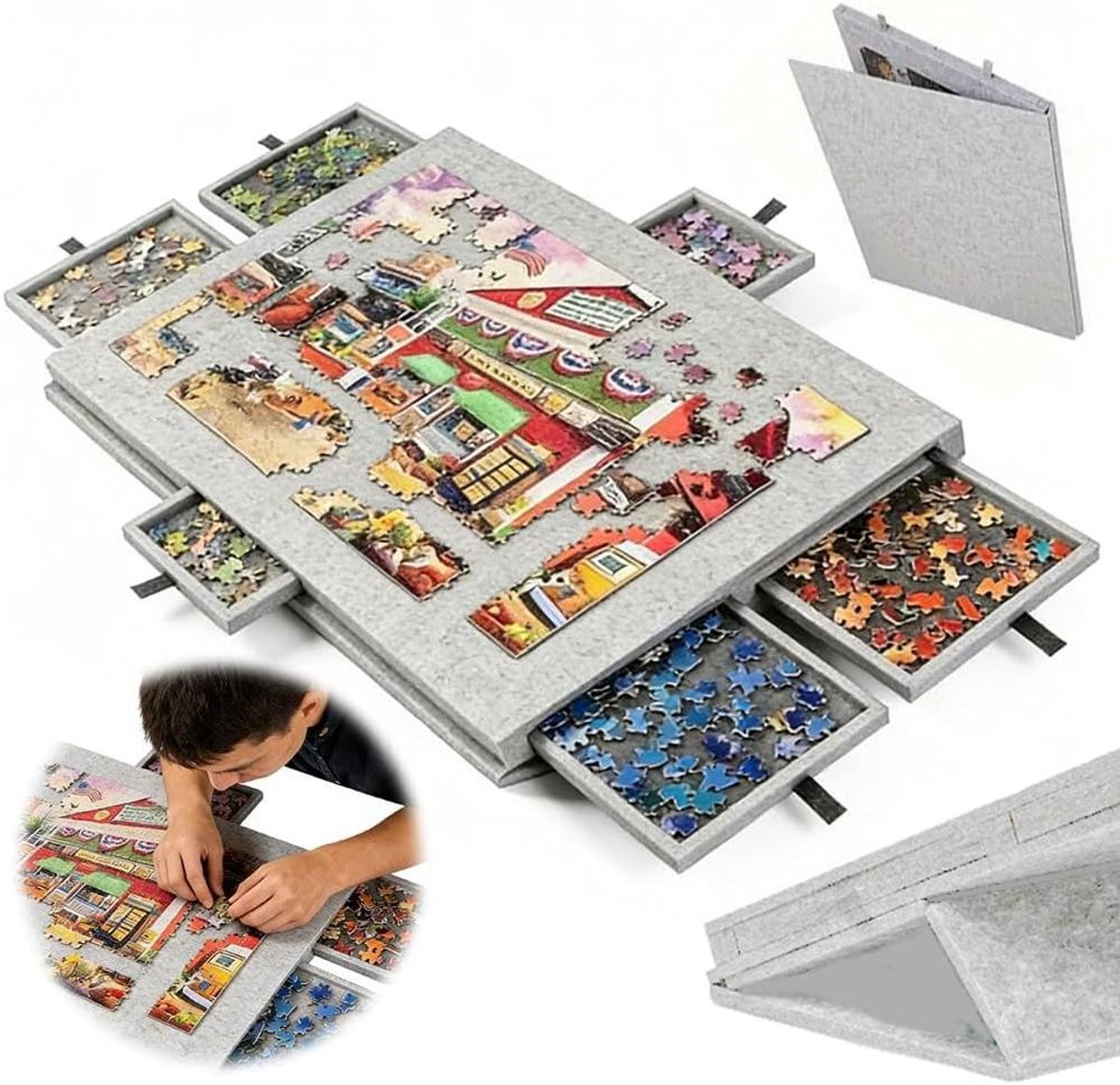 Kantelbare Puzzelplank - Puzzeltafel Plateau - Puzzels Sorteren - Met Standaard & Hoes - Max 1000 Stukjes - Grijs