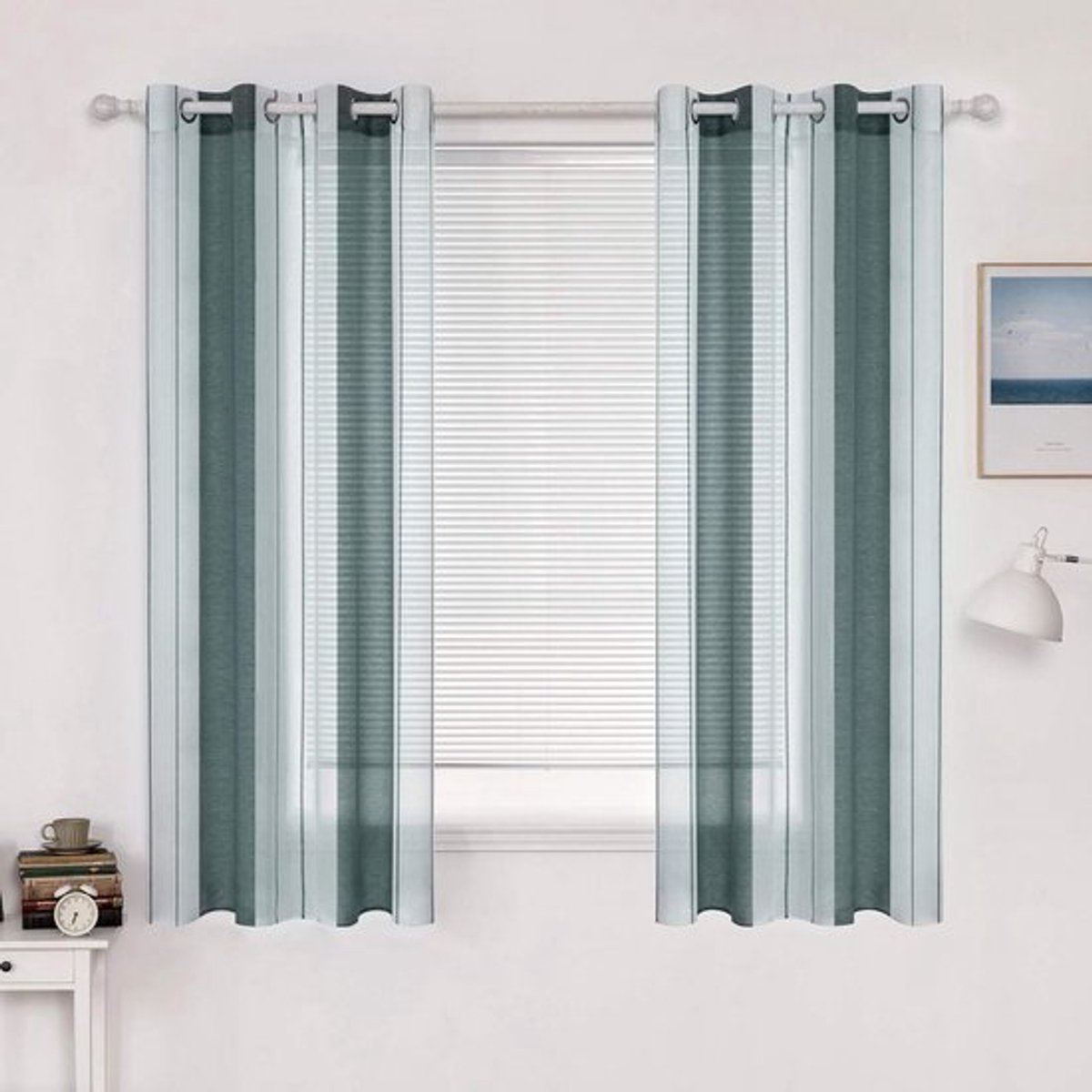 Transparante Voile Gordijnen - Elegante Raamdecoratie - Groen Gestreept - Set van 2 Stuks - Geschikt voor Woon- en Slaapkamer