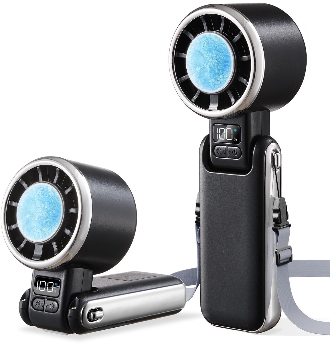 SnelShoppen - Draagbare Handheld Turbo-Ventilator met IJskoeler, 5 Snelheden, 4500 mAh, Oplaadbaar tot 13 Uur, Mini Ventilator voor Camping, Reis en T