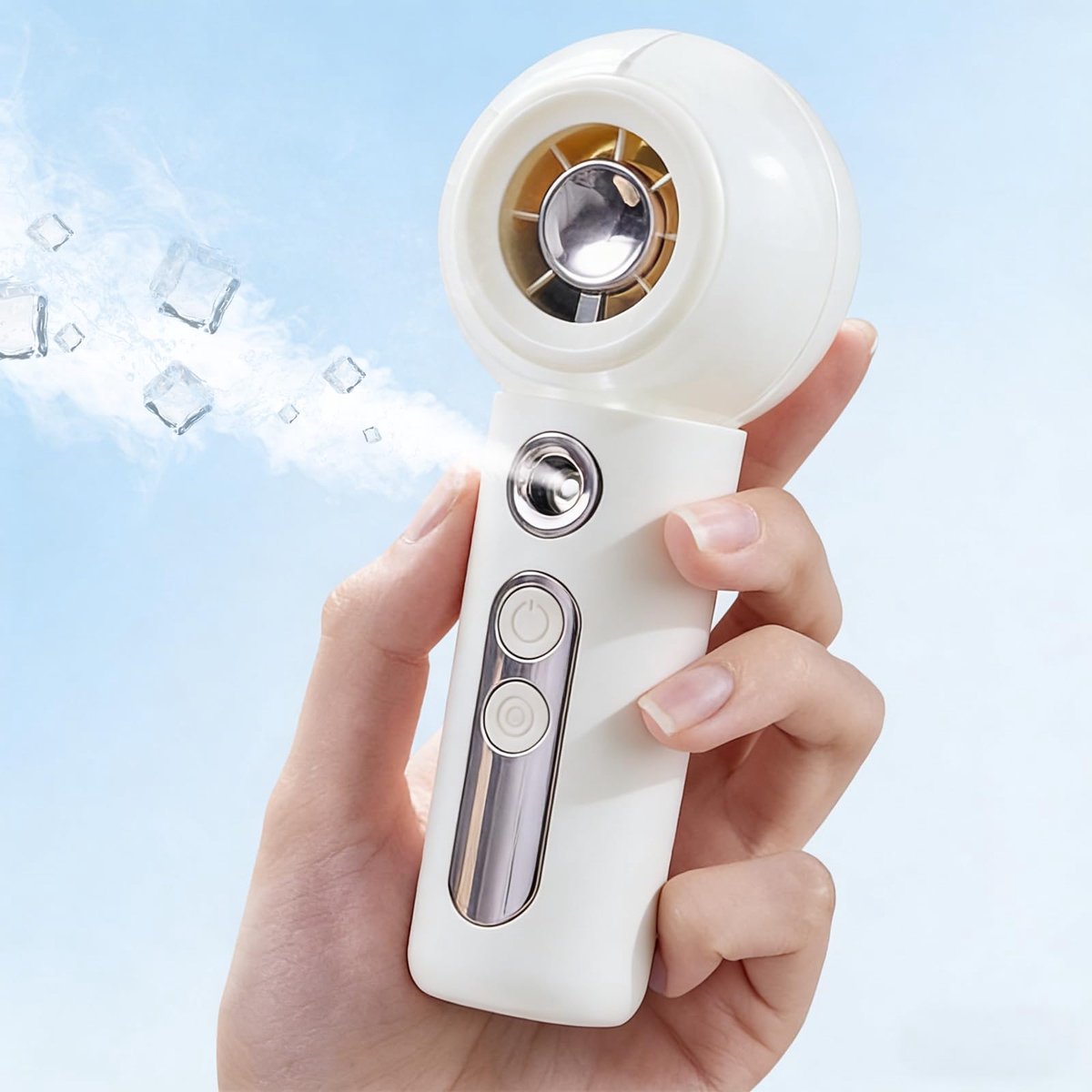 SnelShoppen - Witte Handventilator met Watersproeier, Draagbare Turbo-ventilator met 2000 mAh Accu, Mini-USB-ventilator met 4 Snelheden, LED-display v