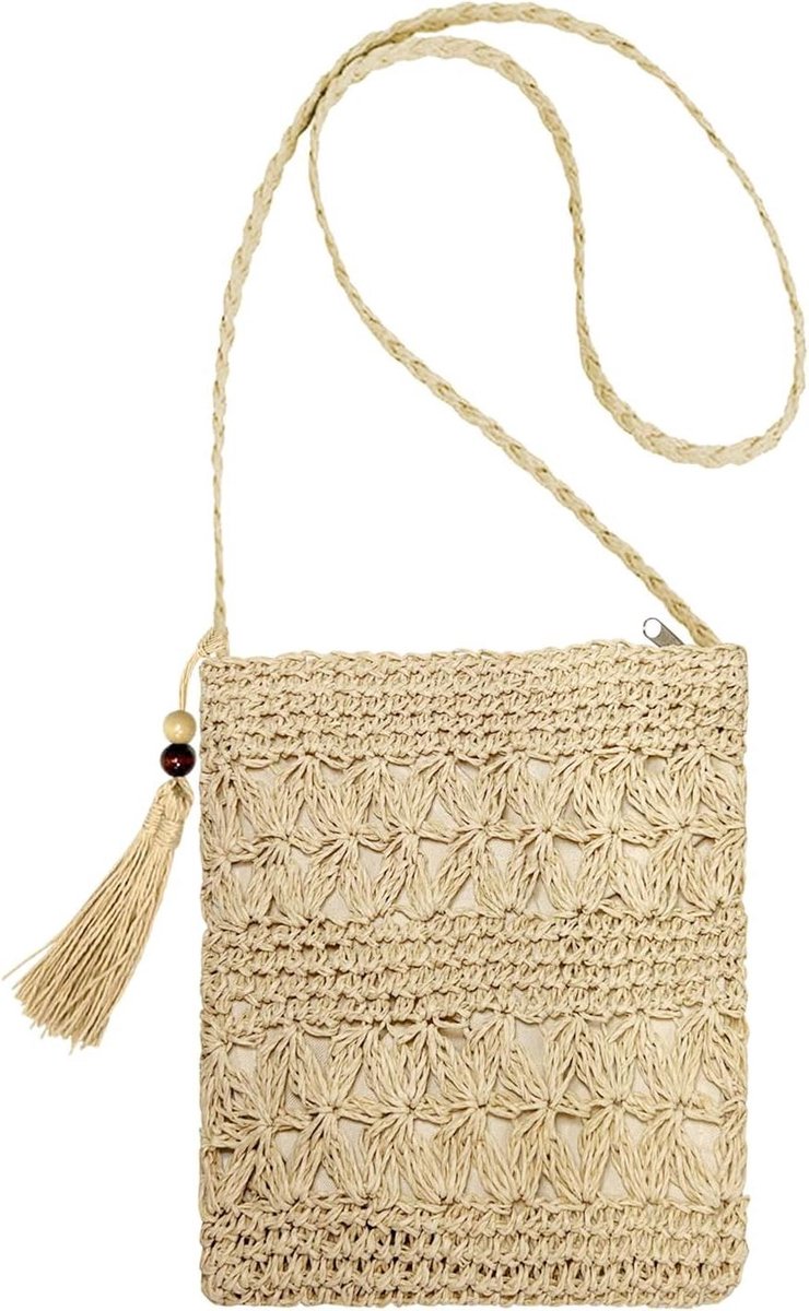 Dames Stro Tas - Schoudertas Zomer - Strand Bezoek - Vintage Stijl - 25 x 25 cm - Beige