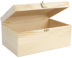 SnelShoppen - Houten Kist met Deksel 30x20x14 cm - Herinneringsbox, Multifunctionele Opbergdoos, Sieradenkistje, Baby Houten Box, Knutseldoos, Speelgo