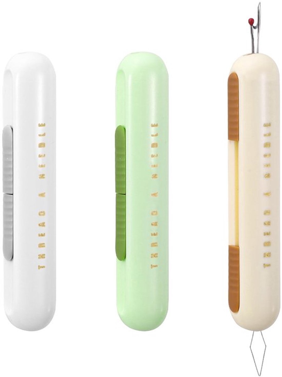 3 Stks Naad Ripper en Naald Threaders voor Hand Naaien, Intrekbare Naad Rippers voor Naaien Draad Cutter Naad Ripper Tool Stitch Remover Tool, Groen, Grijs en Beige
