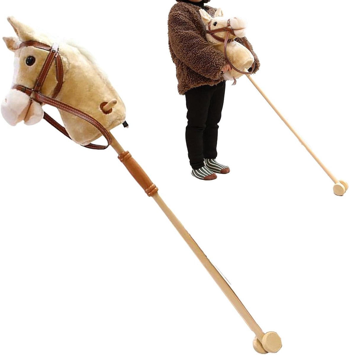 Stokpaard Pluche - Knuffelpaard Speelgoed - Fantasierijk Spel - Veilig Ontwerp - 40 x 32 x 16 cm - Bruin