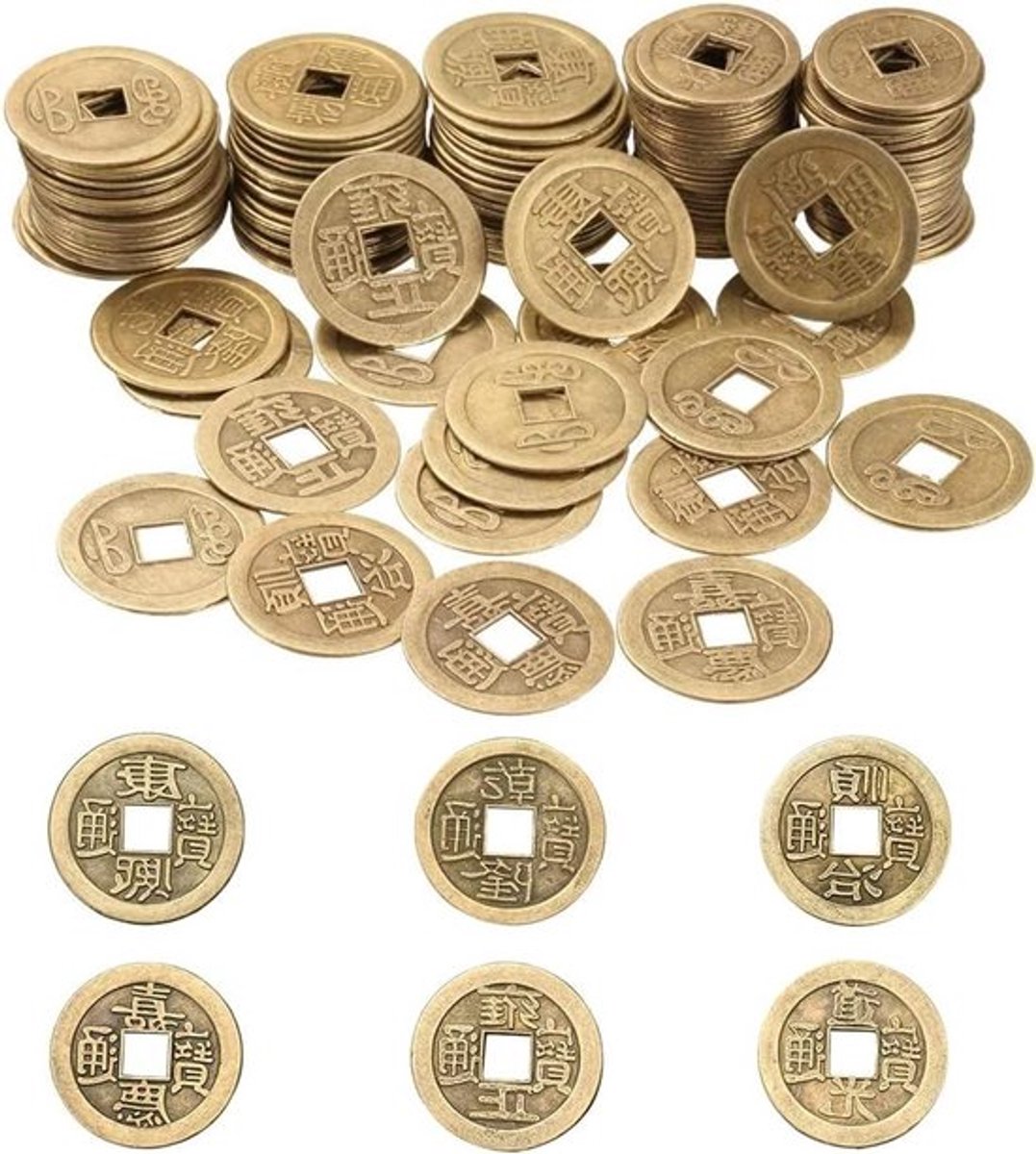 Geluksmunten I-Ching voor gezondheid en welvaart - 100 stuks, Feng Shui-munten, 2 cm