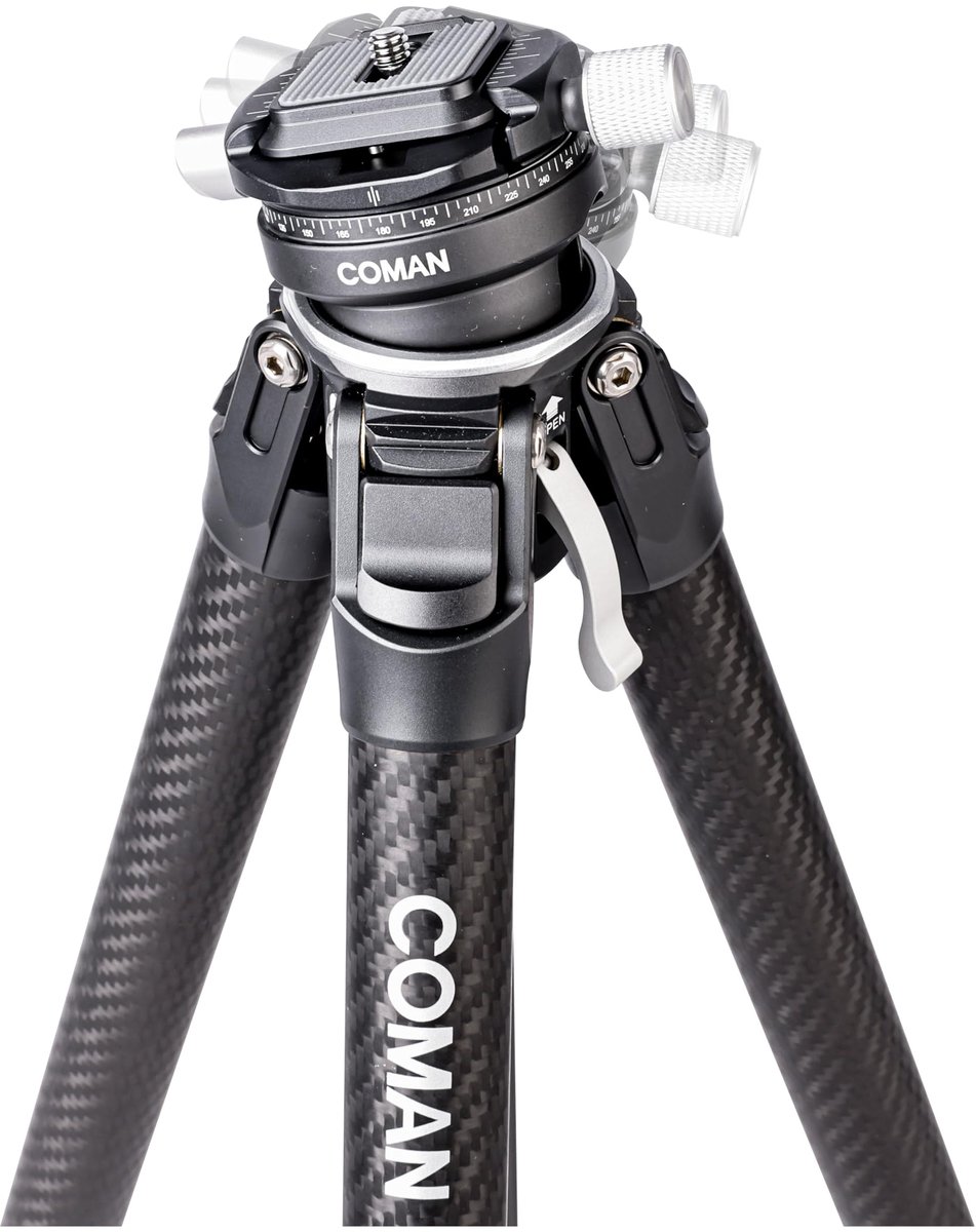 SnelShoppen - COMAN Zero Y Tripod Koolstofvezel Camerastatief met 360° Panoramisch Kogelgewricht, Arca Swiss Videostatief, Tot 18 kg, Perfect voor DSL