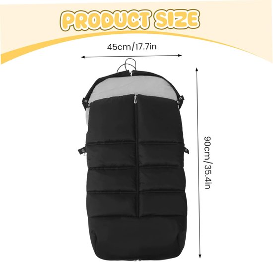 Wandelwagen voetenzak - Kinderwagen deken - Baby warm houden - Waterdichte fleece voering - 90x45 cm - Zwart — afbeelding 5