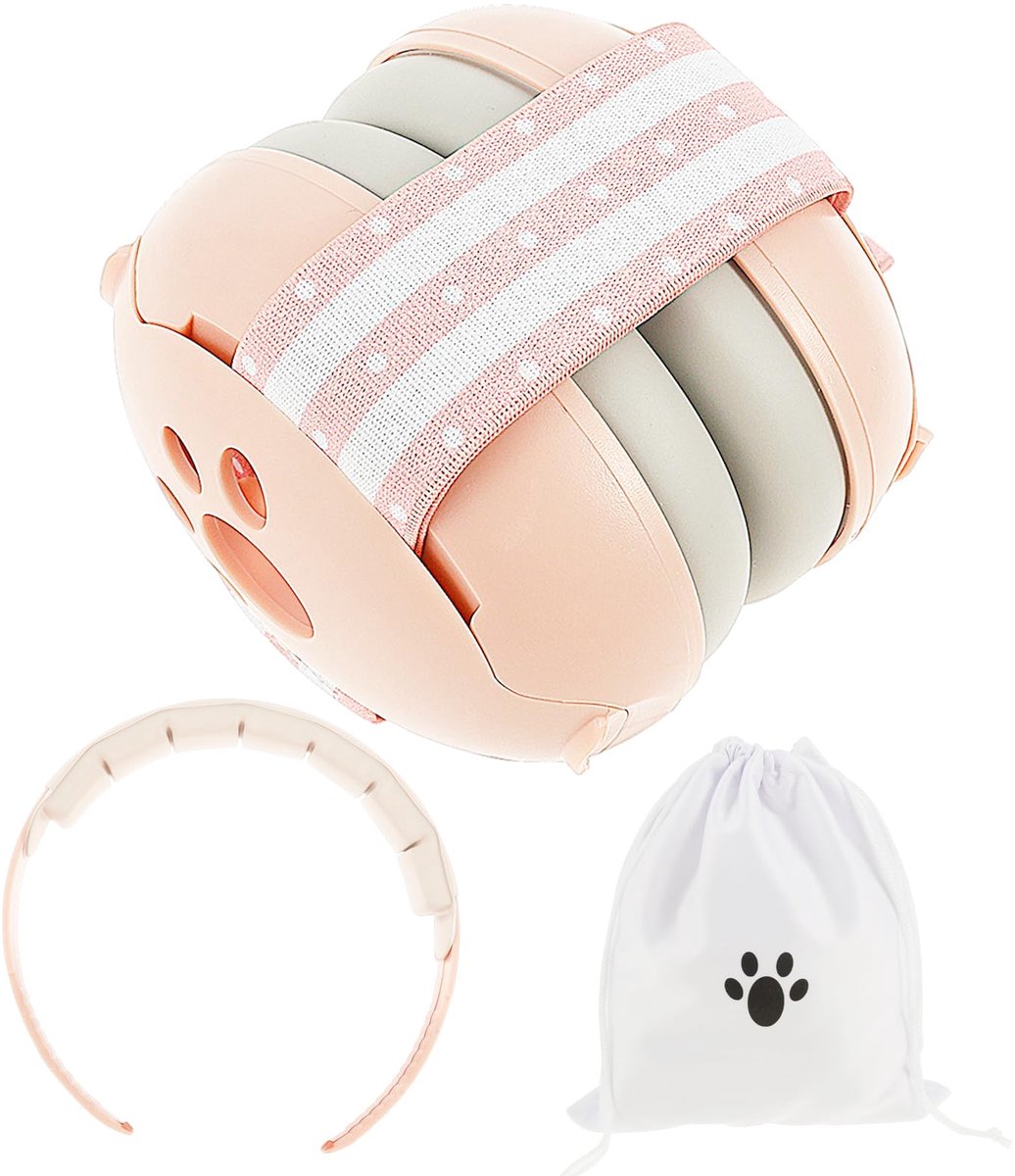 SnelShoppen - Gehoorbescherming Voor Baby's - 2-In-1 Babyhoofdtelefoon Met Verstelbare Hoofdband, Gevoerde Oorbeschermers, Roze, Geschikt Voor Pasgebo
