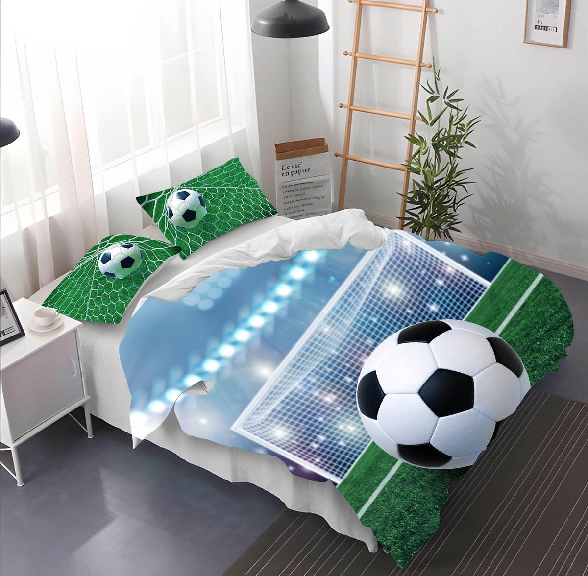 SnelShoppen - Gegeryozer Voetbal Dekbedovertrek 200 x 200 cm voor Kinderen - 2-persoons Voetbal Beddengoed Set - Microvezel Dekbedovertrek met 2 Kusse