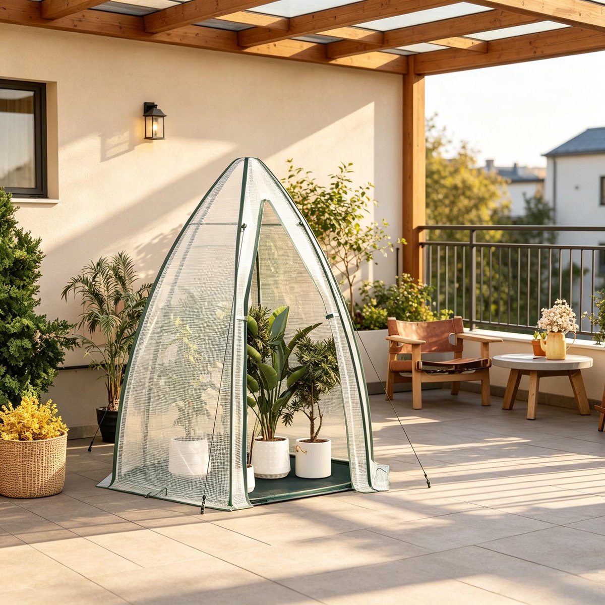 MIVRAY Kweekkas - 160 x 160 x 180 cm - Met Bodemplaat En Ritsdeur - Polyethyleen En Staal - Wit - Voor Zaailingen En Tuin