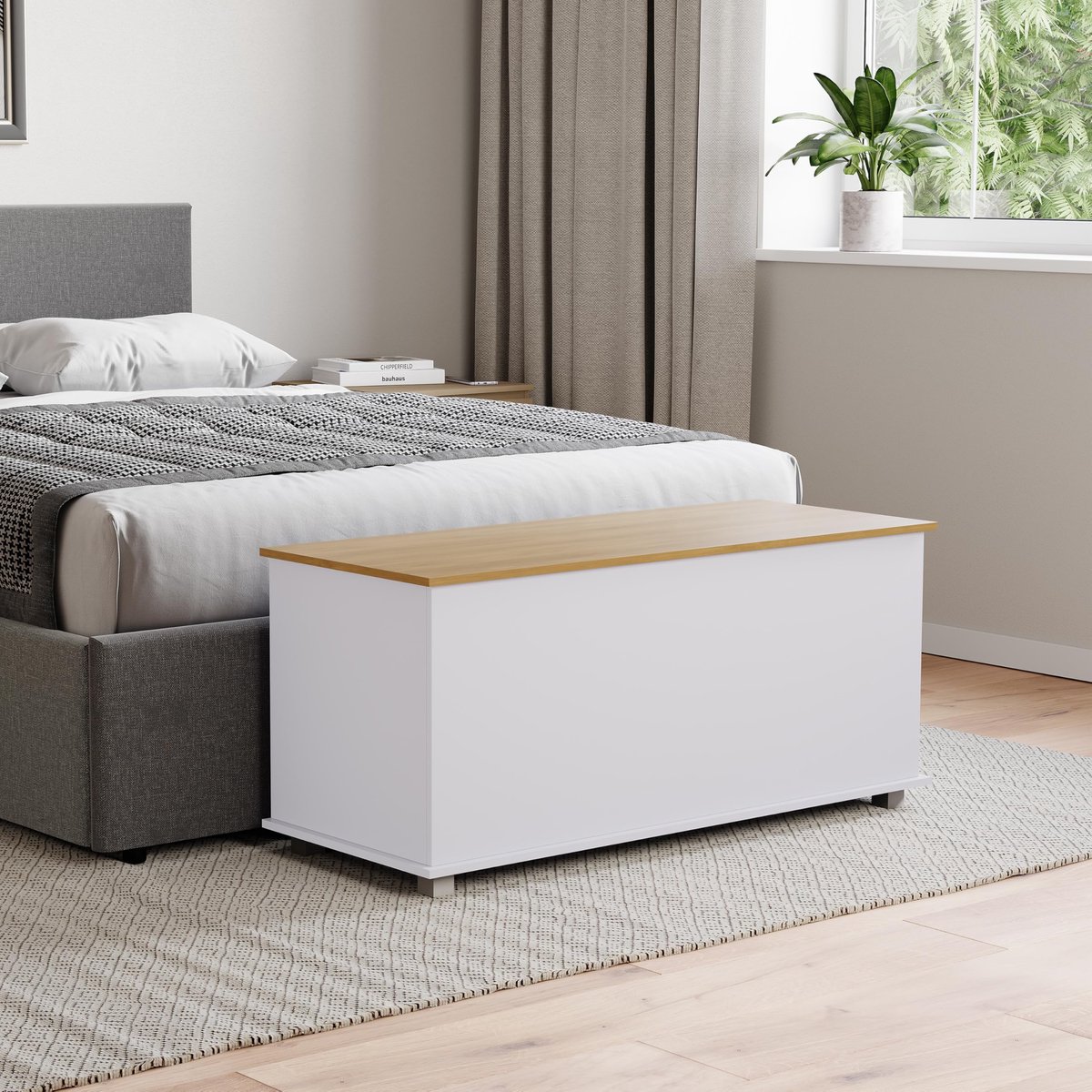 SnelShoppen - Arlington Ottomaanse Opbergbank 100x40x48 cm - Dekendoos met Liftdeksel en Veiligheidsscharnieren - Wit - Perfect voor Hal, Slaapkamer,