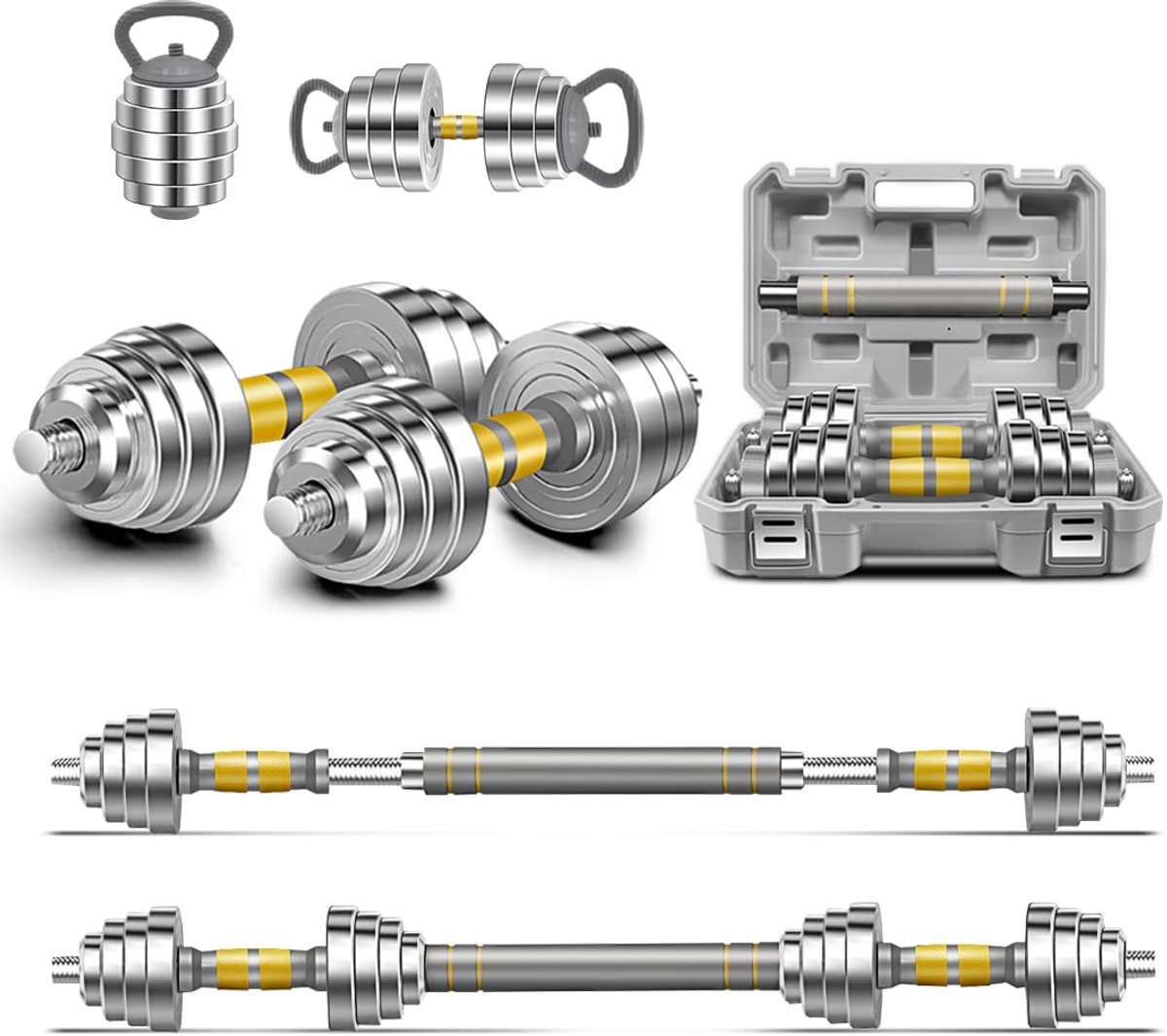 SnelShoppen - Verstelbare Halter Set 20/30/40KG - Halter Barbell 3 in 1 - Stalen Halters Paar voor Thuis Fitness - Ideaal voor Volwassenen Mannen en V