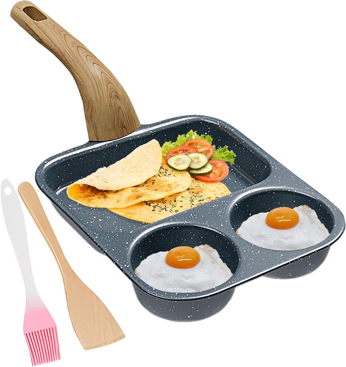 Pannenkoekenpan Drie Delen - Omeletpan Koekenpan - Ontbijt Maken - Antiaanbaklaag - 39x19x9 cm - Zwart