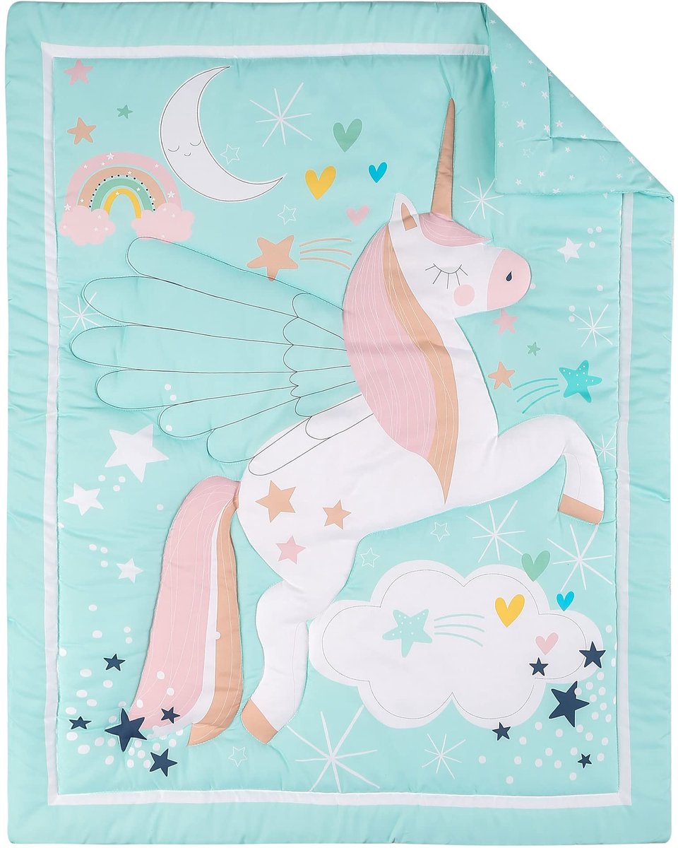 SnelShoppen - Dierenthema Baby Peuter Deken Quilt Cot Trooster Wieg Baby Quilts Mint Eenhoorn 84x107cm voor Jongens en Meisjes Kinderkamer Gooi Deken