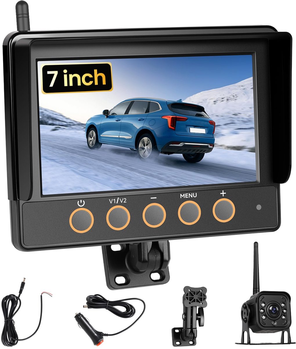 SnelShoppen - Draadloze Digitale Achteruitrijcamera voor Auto's en Vrachtwagens met 7 Inch Scherm, IP68 Waterdicht, IR Nachtzicht, BSD voor Aanpassing
