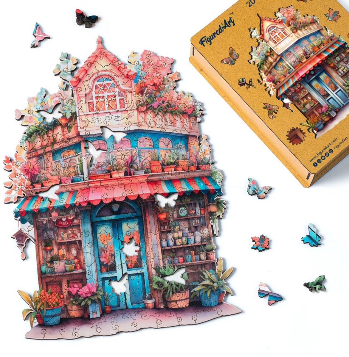 SnelShoppen - Houten Puzzel voor Volwassenen en Kinderen - 200 Stukjes Fantasiebloemist - Origineel Design - 22,4 x 32 cm - Unieke Vorm met Premium Ho