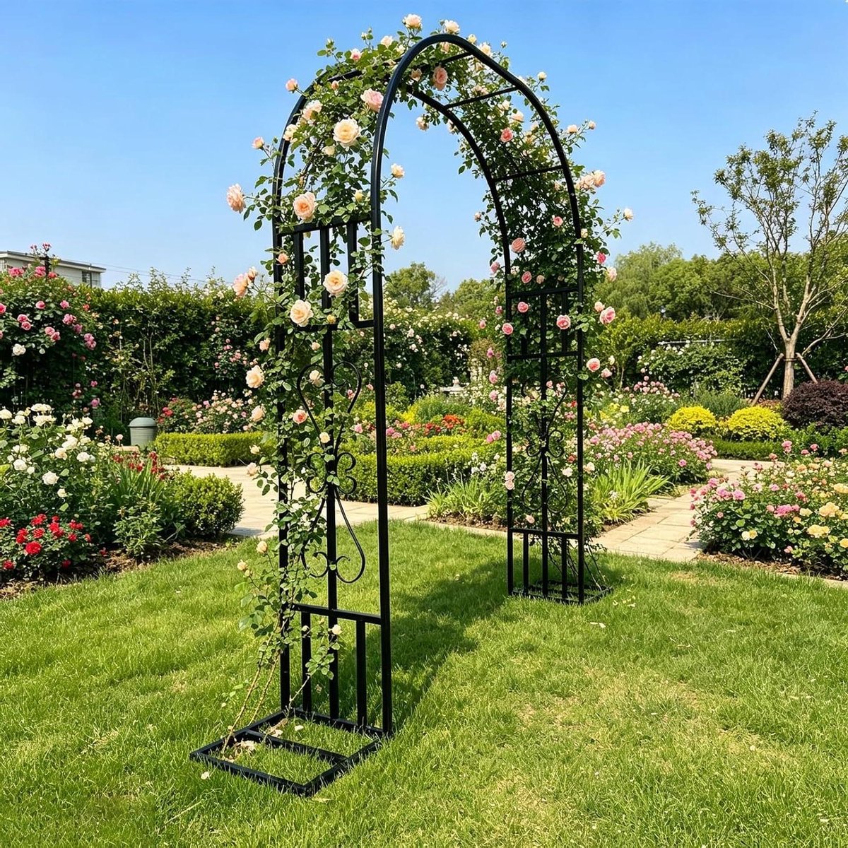 Rozenboog Metaal - Tuinboog Klimplant - Decoratie Tuin Feest - Eenvoudig te Monteren - 220x40x230cm - Zwart
