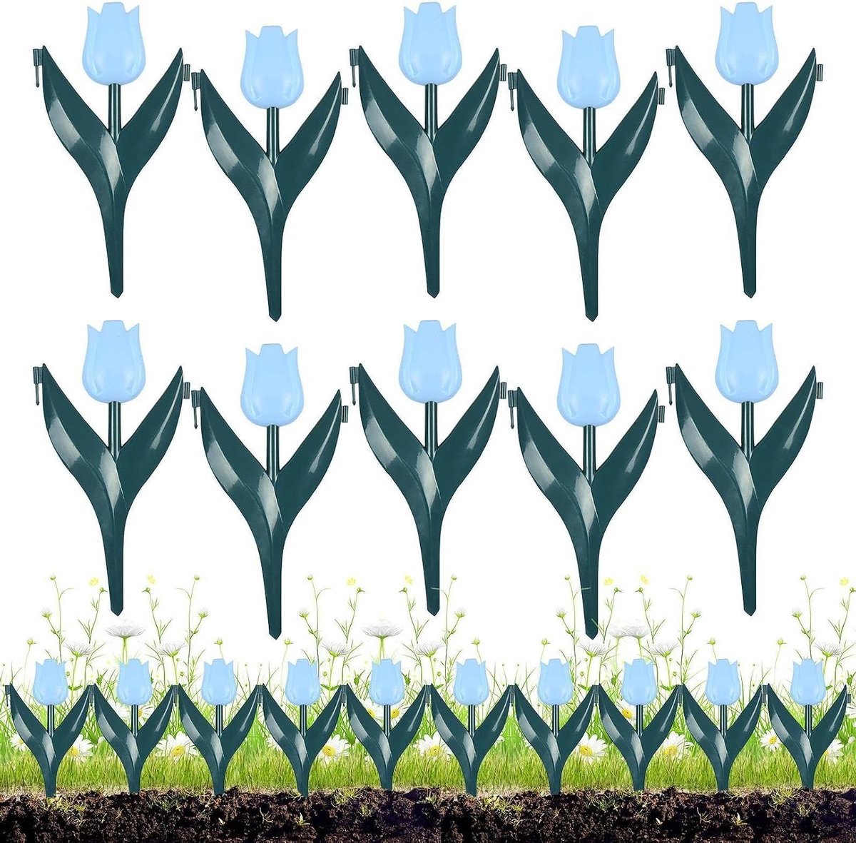 Bloembedrand Set - Tuinafscheiding Bloemvormig - Tuinranden Creëren - Decoratieve Bloemblokken - 10 Stuks - Blauw