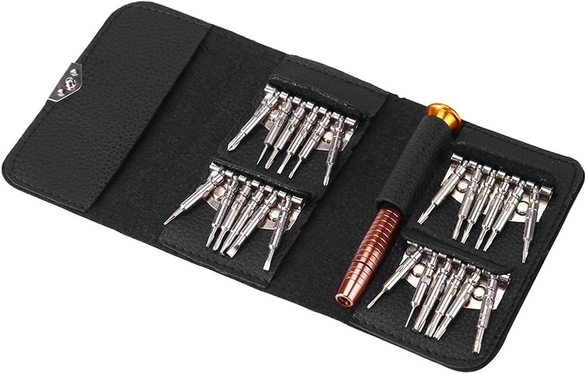 Mini Schroevendraaierset - Precisie Tool Kit - Elektronica Reparatie - 24 Verschillende Bits - 110 mm Lengte - Zilver
