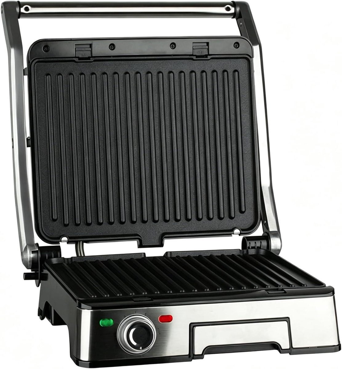 Elektrische Contactgrill - Panini Pers Grill - Binnen Grillen - 180 Graden Open - 29x23 cm Kookoppervlak - Zilverkleurig