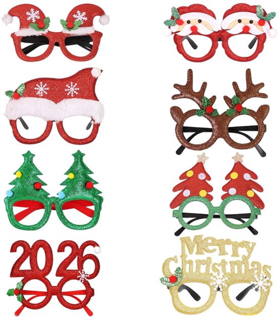 Set van 8 Decoratieve Kerstglazen - Feestelijke Accessoires voor Kerstmis en Verjaardagen