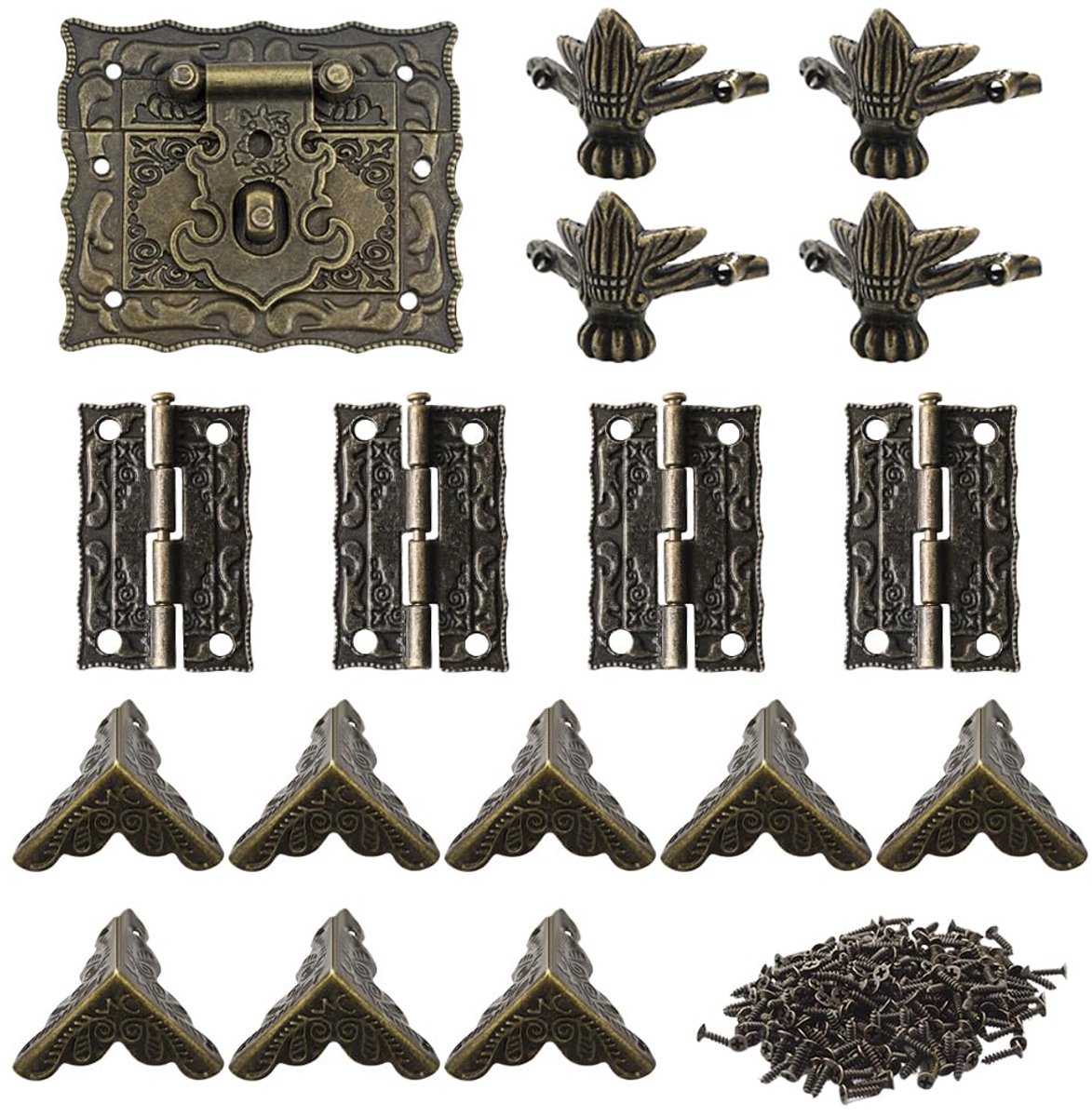 Dailygoods - Antieke Decoratieve Haakset - Inclusief Slot, Scharnieren en Hoekbeschermers