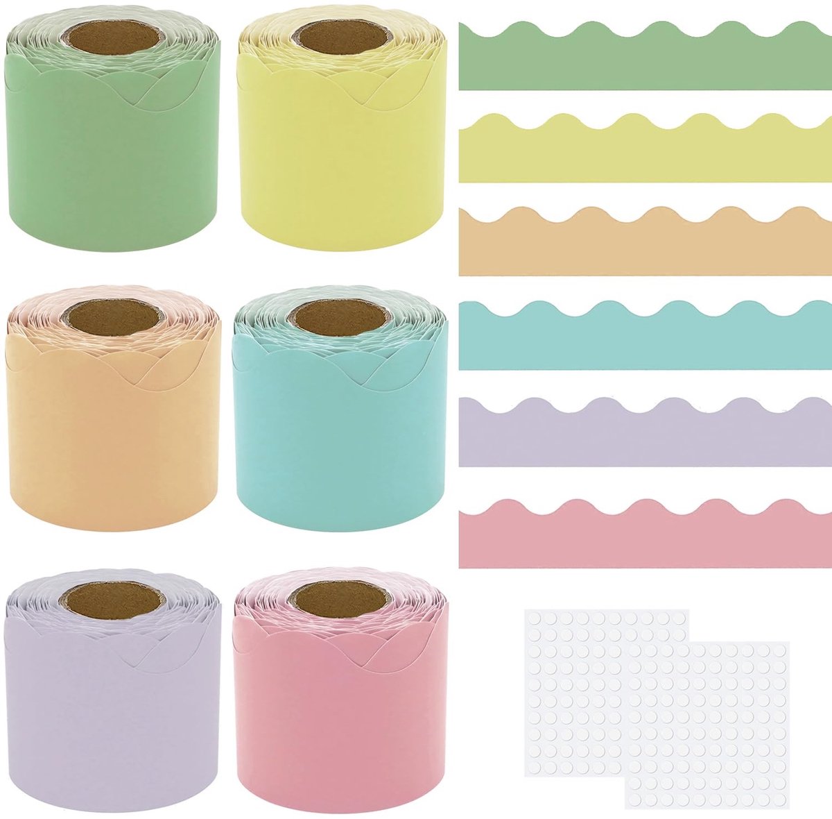 Dailygoods - 6 Rollen Kleurige Classroom Edges - Decoratieve Trim voor Klaslokaal en Thuis