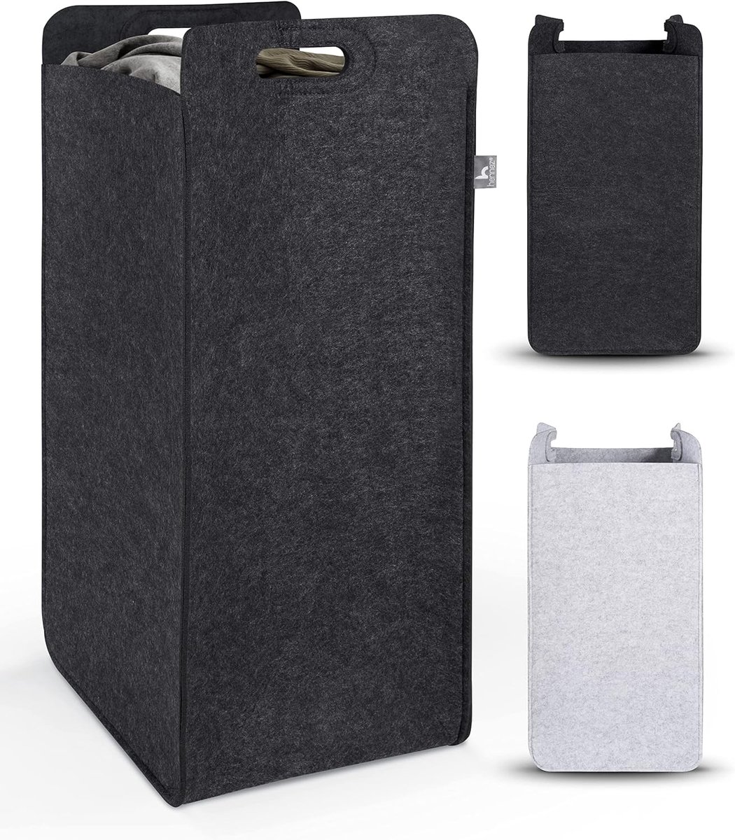 SnelShoppen - HENNEZ Wasmand 80L | Ruimtebesparende Opvouwbare Vilt Waszak | Stijlvol Antraciet Design voor Vuile Was | Perfect voor Thuis, Camping of