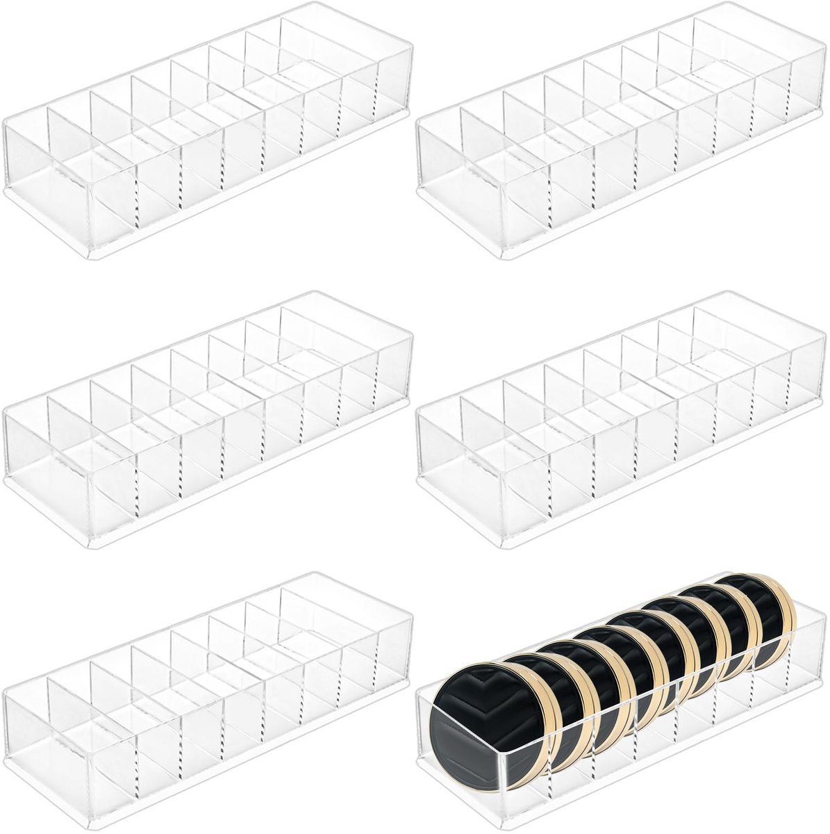 Make-uporganizer met lade - 6 stuks - transparant - acryl - 8 vakken - cosmetica opslag - 25 x 85 x 47 cm - voor make-uptafel - badkamer - slaapkamer - kantoor