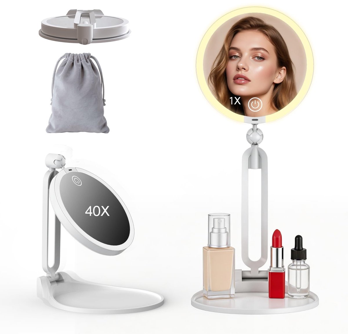 Dailygoods - 40X Vergrotende Cosmeticaspiegel met Verlichting - Dimbare Lichtstanden