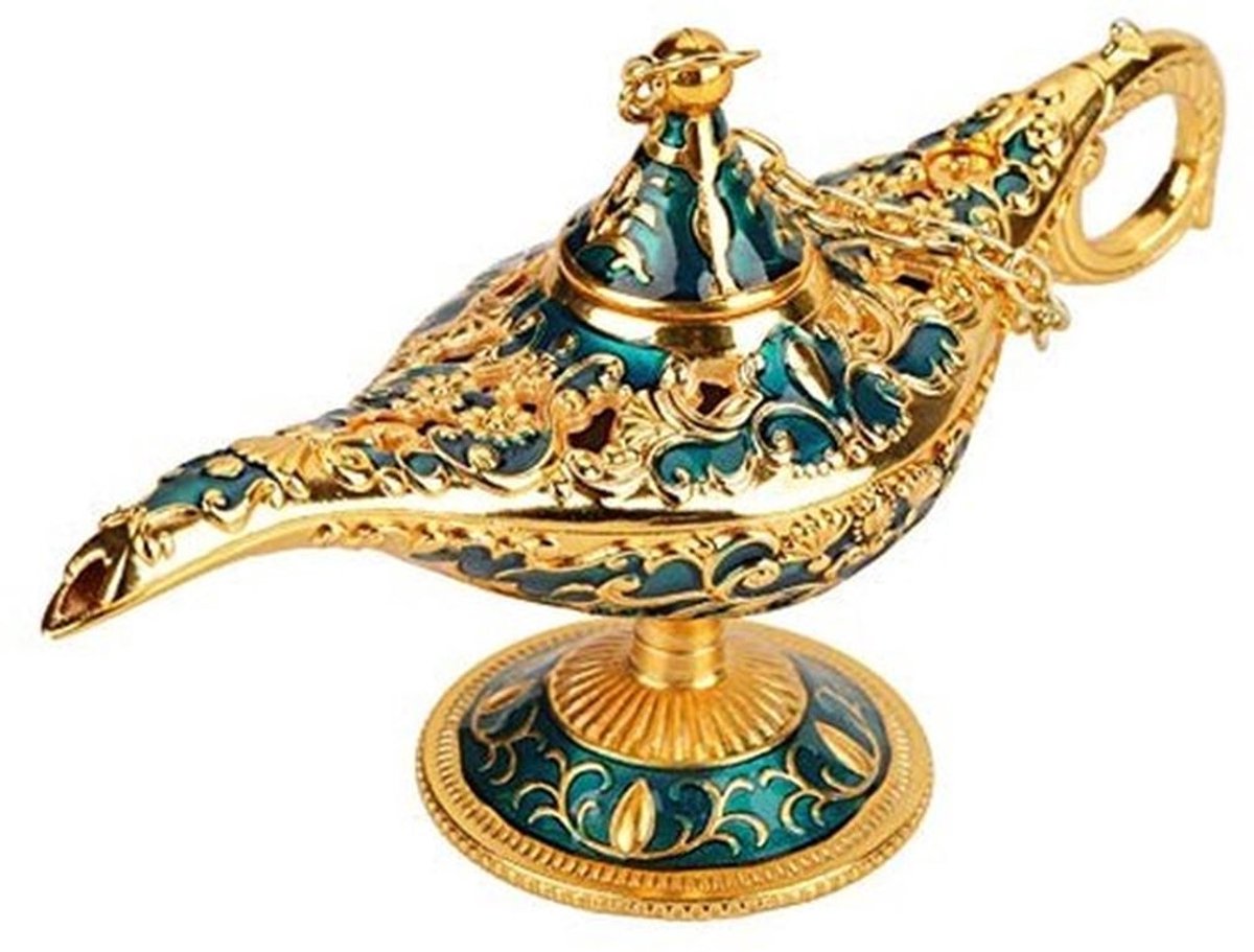 - Decoratieve Magische Lamp - Vintage Genie Tafeldecoratie - Blauw Goud Kant - Metalen Lamp - Unieke Sfeer - Voor Thuis of Feestjes